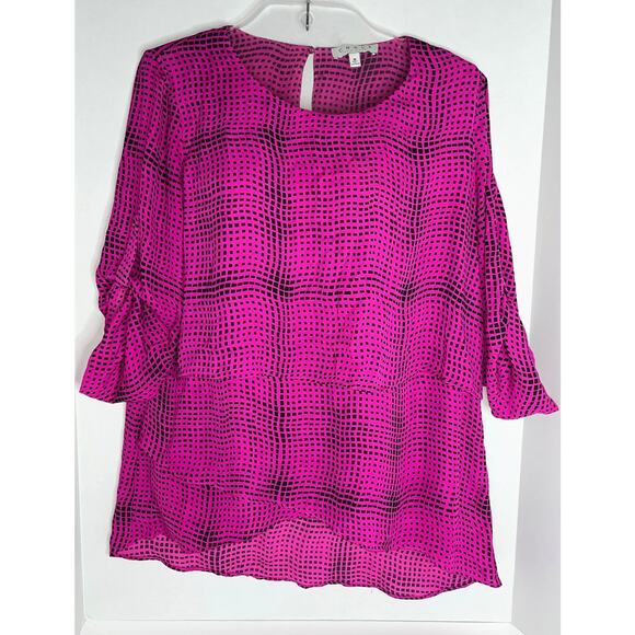 Chaus New York Bloise Womens Size Medium Pink Black Tiered Layered Top Career - Picture 9 of 15